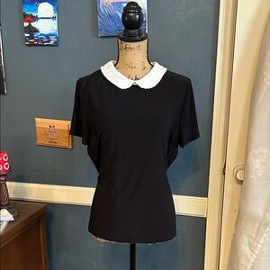 CeCe Black Blouse with White Collar